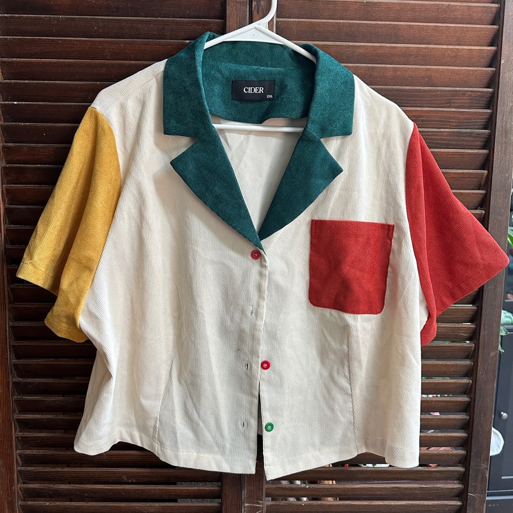 Cider Color Block Cropped Button-Up